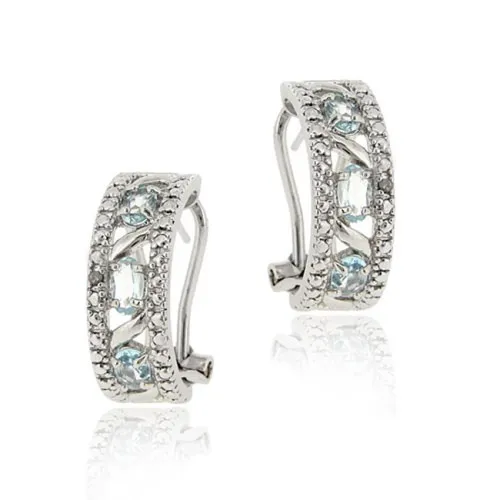 Sterling Silver 1.81ct. Blue Topaz & Diamond Half Hoop Earrings - Grocery