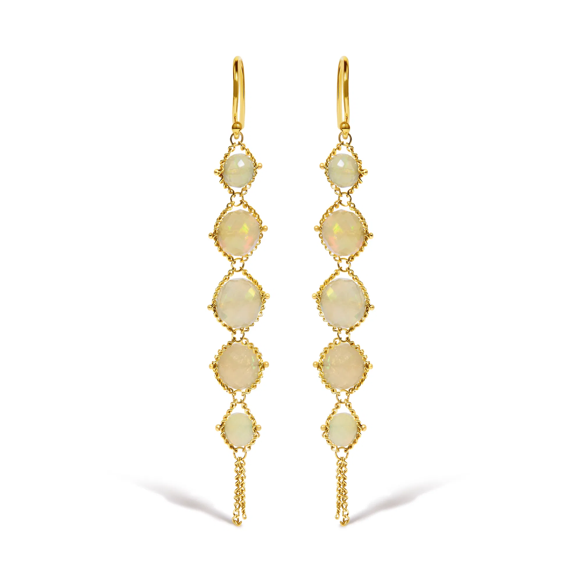18K Yellow Gold Woven Egyptian Opal 2 1/2 Inch Drop and Dangle Earrings - Grocery