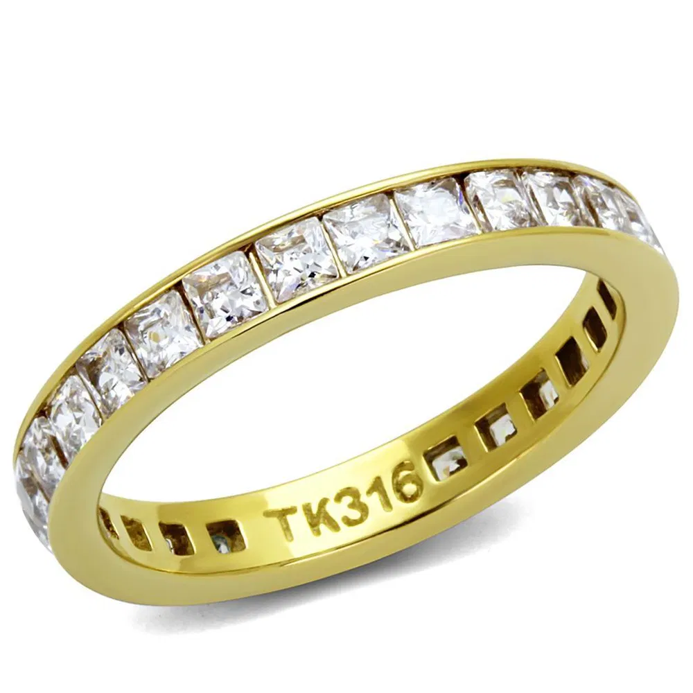 TK2344G - IP Gold(Ion Plating) Stainless Steel Ring with AAA Grade CZ in Clear - Grocery
