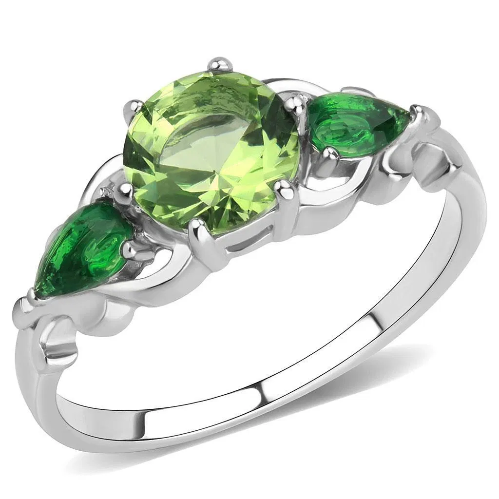 TK3610 - No Plating Stainless Steel Ring with Crystal in Peridot - Grocery