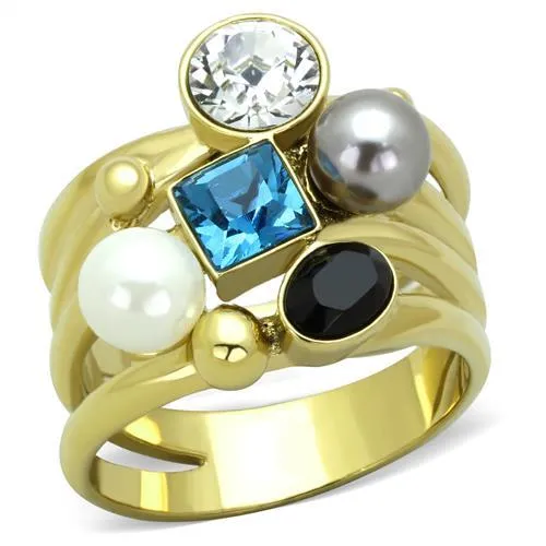 TK1440 - IP Gold(Ion Plating) Stainless Steel Ring with Synthetic Pearl in Multi Color - Grocery