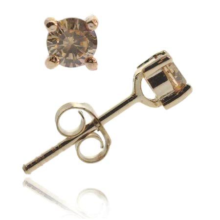 18K Rose Gold over Sterling Silver Champagne CZ 4mm Round Stud Earrings - Grocery