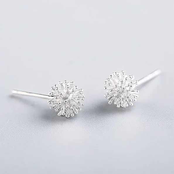 S925 Tremella Stud Female Round Ball Flower Core Stud Dandelion Stud Female - Grocery