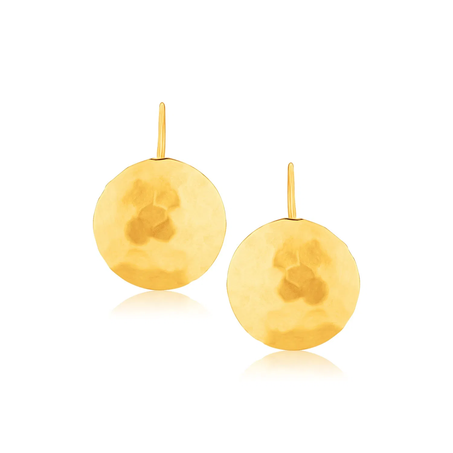 14k Yellow Gold Hammered Texture Disc Drop Earrings Medium - Grocery