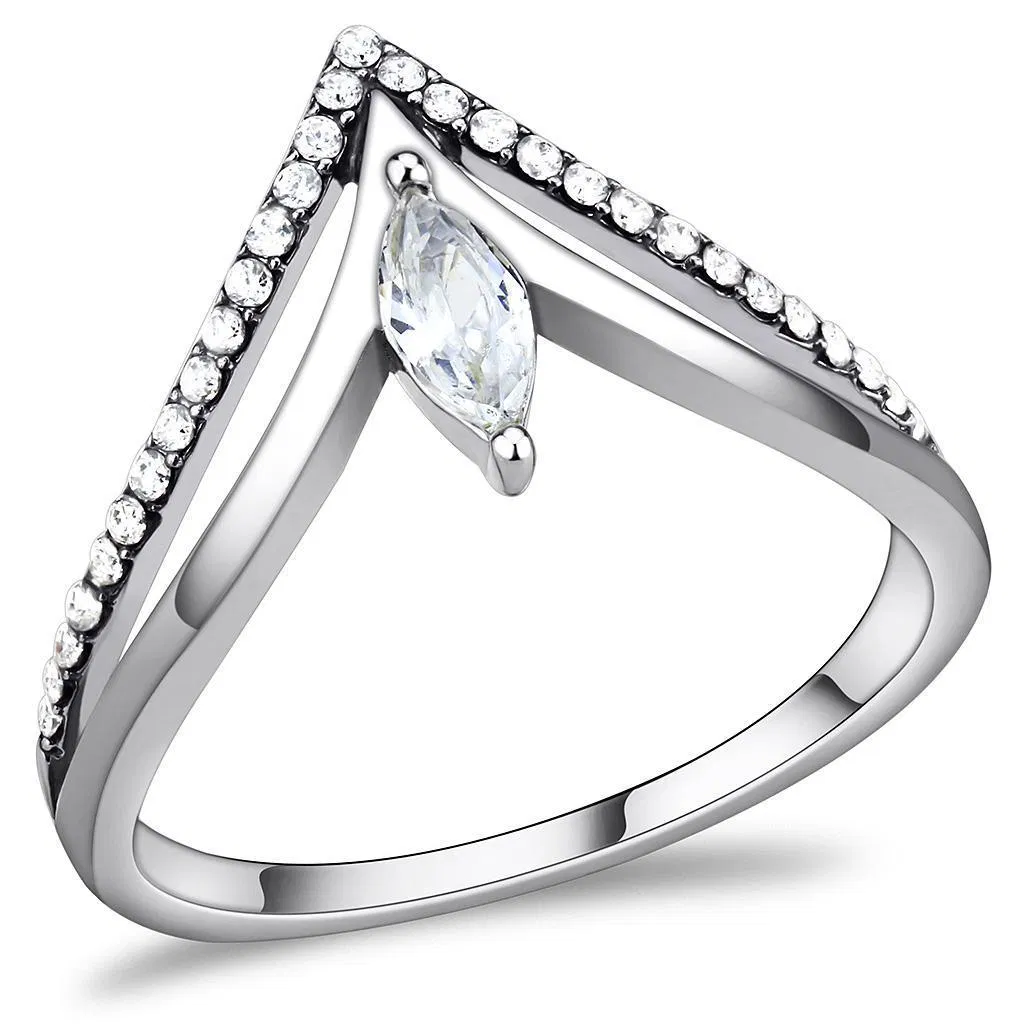 DA109 - High polished (no plating) Stainless Steel Ring with AAA Grade CZ in Clear - Grocery