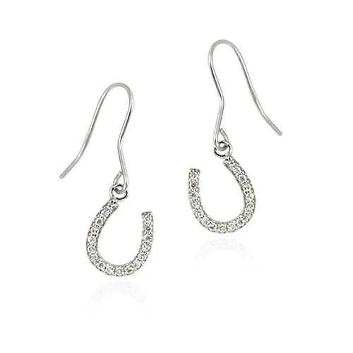 Sterling Silver Designer Inspired CZ Horseshoe Dangle Earrings - Grocery