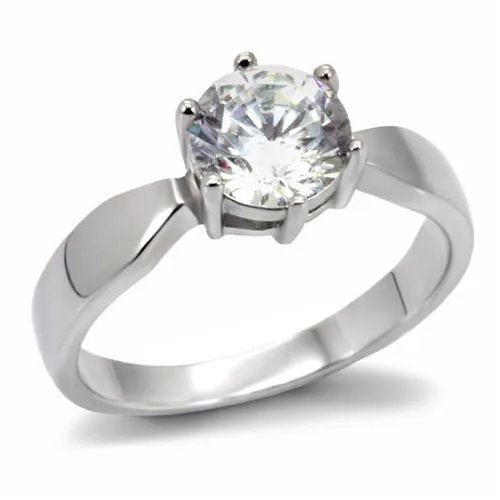 TK071 - High polished (no plating) Stainless Steel Ring with AAA Grade CZ in Clear - Grocery