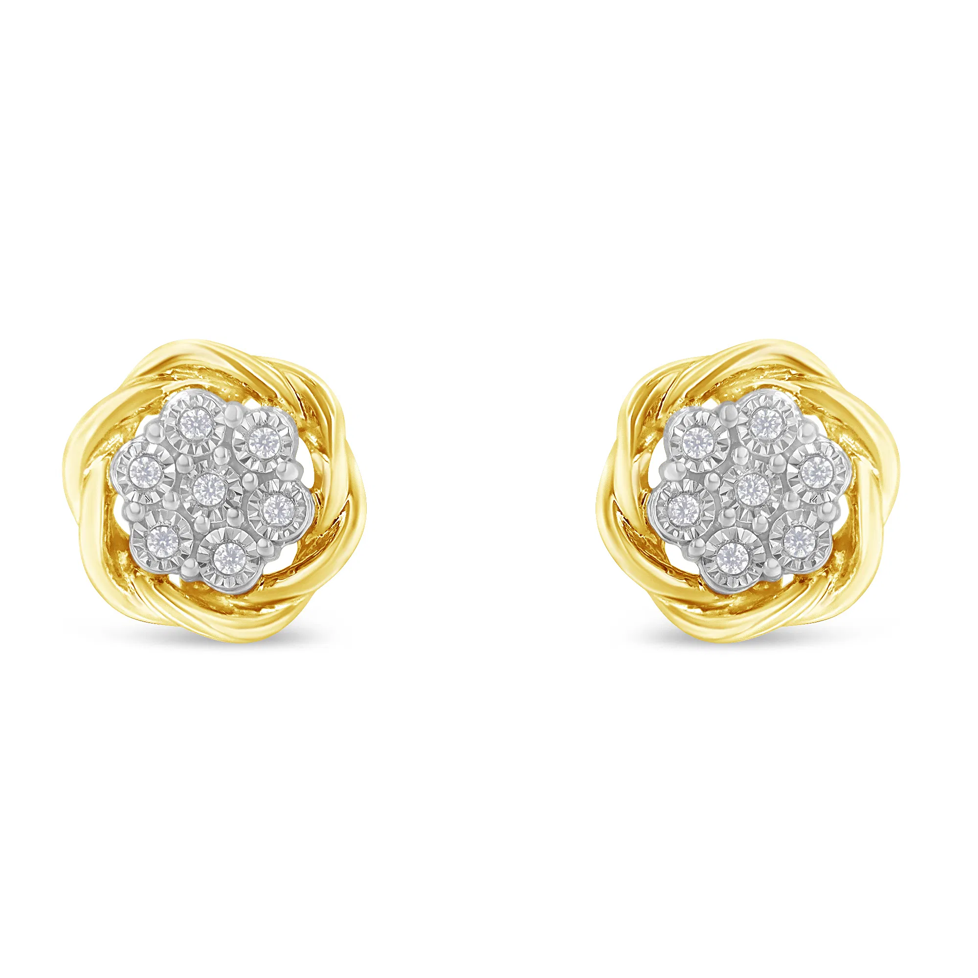 Yellow Gold Plated Sterling Silver Diamond Rose stud Earrings (0.15 cttw, I-J Color, I2-I3 Clarity) - Grocery