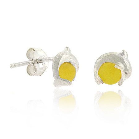 Sterling Silver Yellow Cats Eye Bead & Dolphin Earrings - Grocery