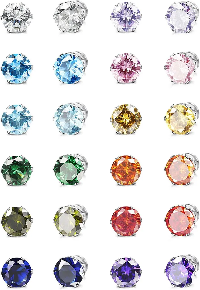 12 Pairs Magnetic Stud Earrings for Men Women Non-piercing Rhinestone Magnet Earrings Stainless Magnetic Clip on Nose Stud Earrings Set - Grocery