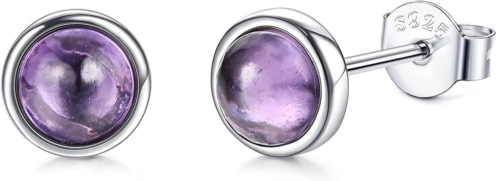 925 Sterling Silver Round Gemstones Stud Earrings for Women Teens Birthstone Hypoallergenic Earrings for Sensitive Ears - Grocery