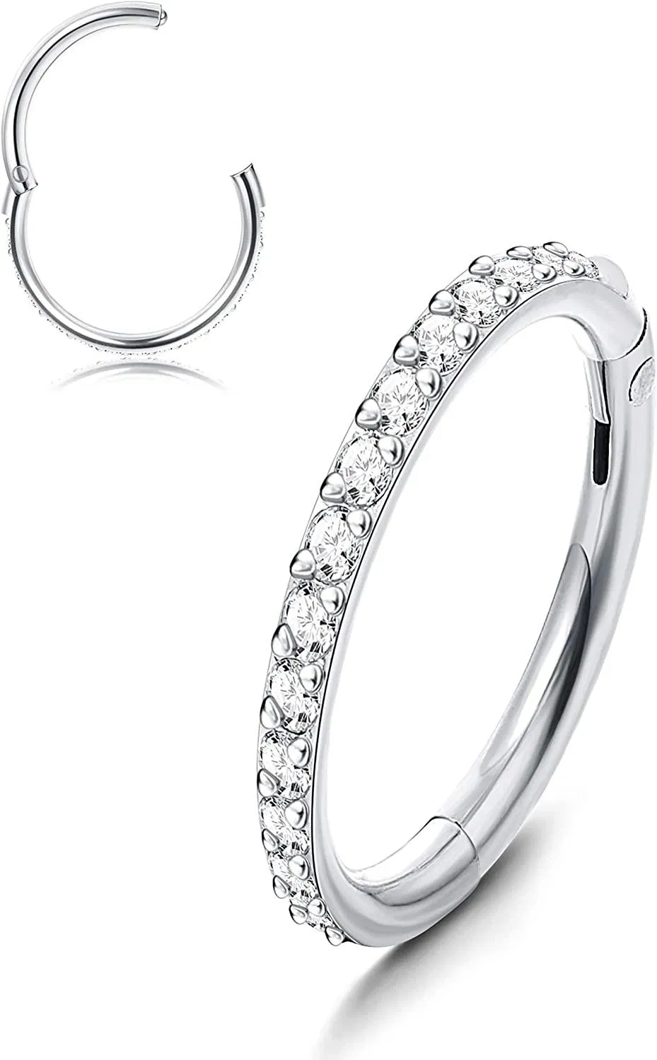 CZ Hinged Nose Rings Hoop 316L Surgical 16G 18G Body Pierecing Ring for Cartilage Helix Rook Septum Daith Tragus Nose Piercing10MM - Grocery