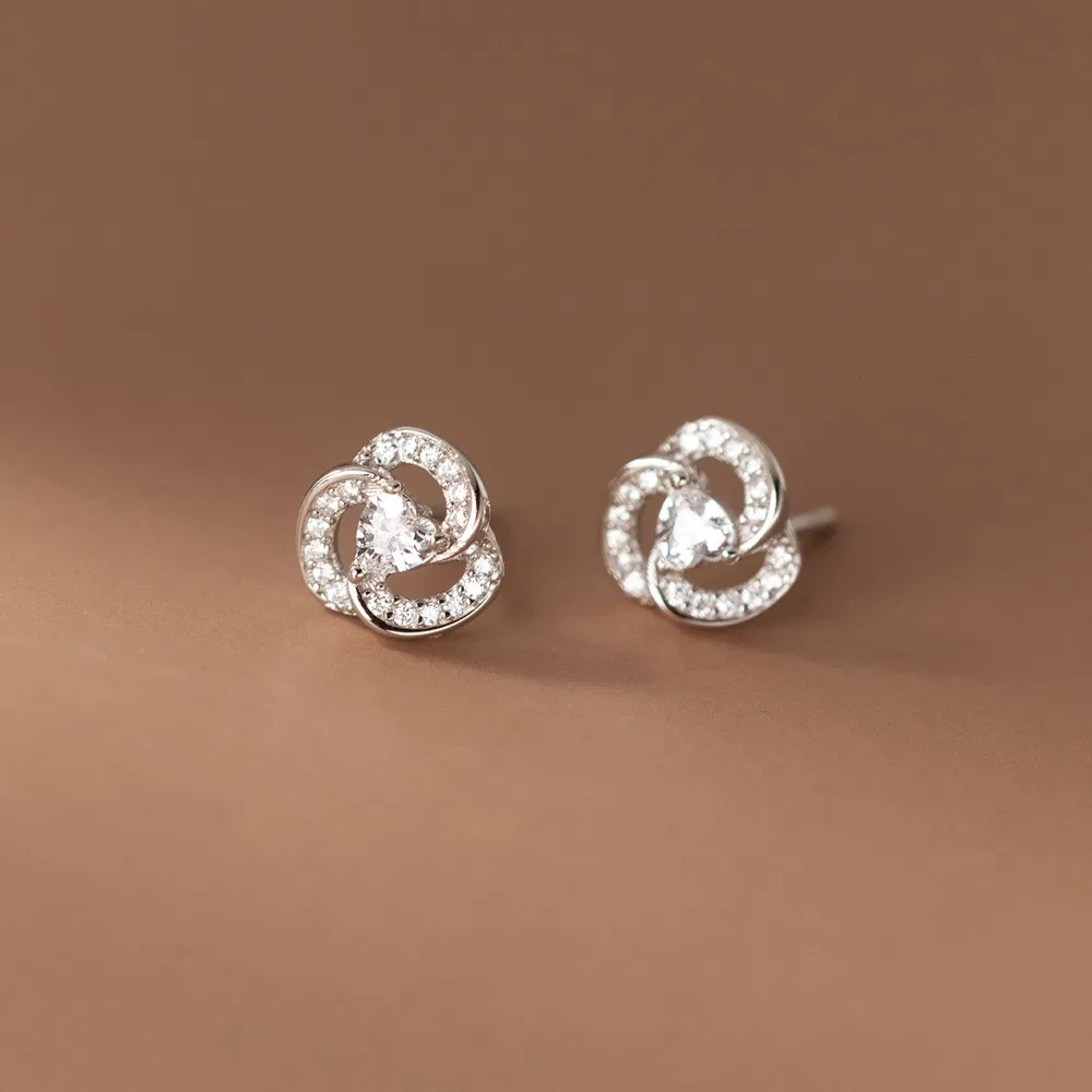 S925 Sterling Silver Diamond Set Trifolium Earrings Female - Grocery