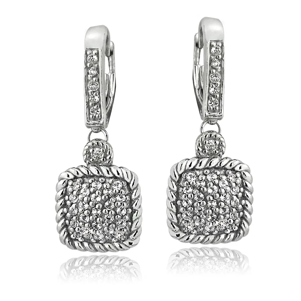 Silver Tone 1.6ct White Topaz Square Rope Leverback Earrings - Grocery