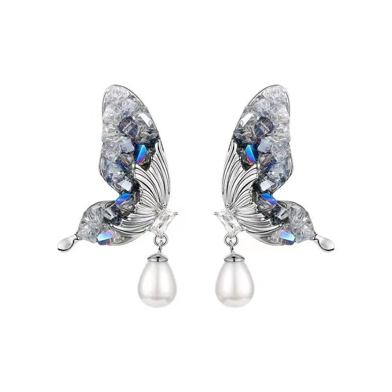 Super Fairy Butterfly Wings Pearl Earrings Female - Grocery