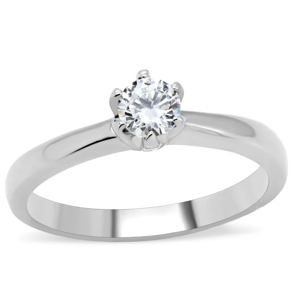 TK203 - High polished (no plating) Stainless Steel Ring with AAA Grade CZ in Clear - Grocery