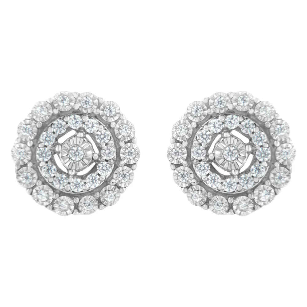 .925 Sterling Silver 1/2 cttw Miracle-Set Diamond Double Halo Stud Earring (I-J Clarity, I3 Color) - Grocery
