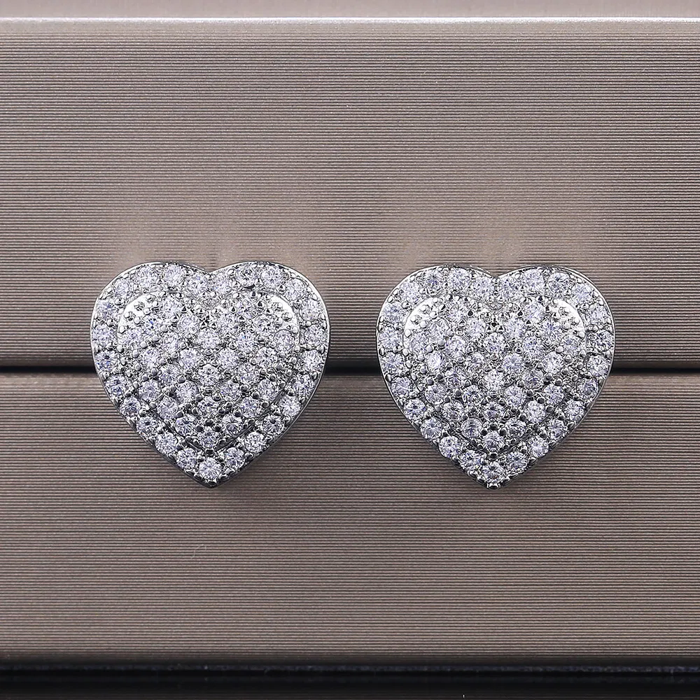 1 Pair Romantic Heart Shaped Micro Inlay Zircon Stud Earring - Grocery