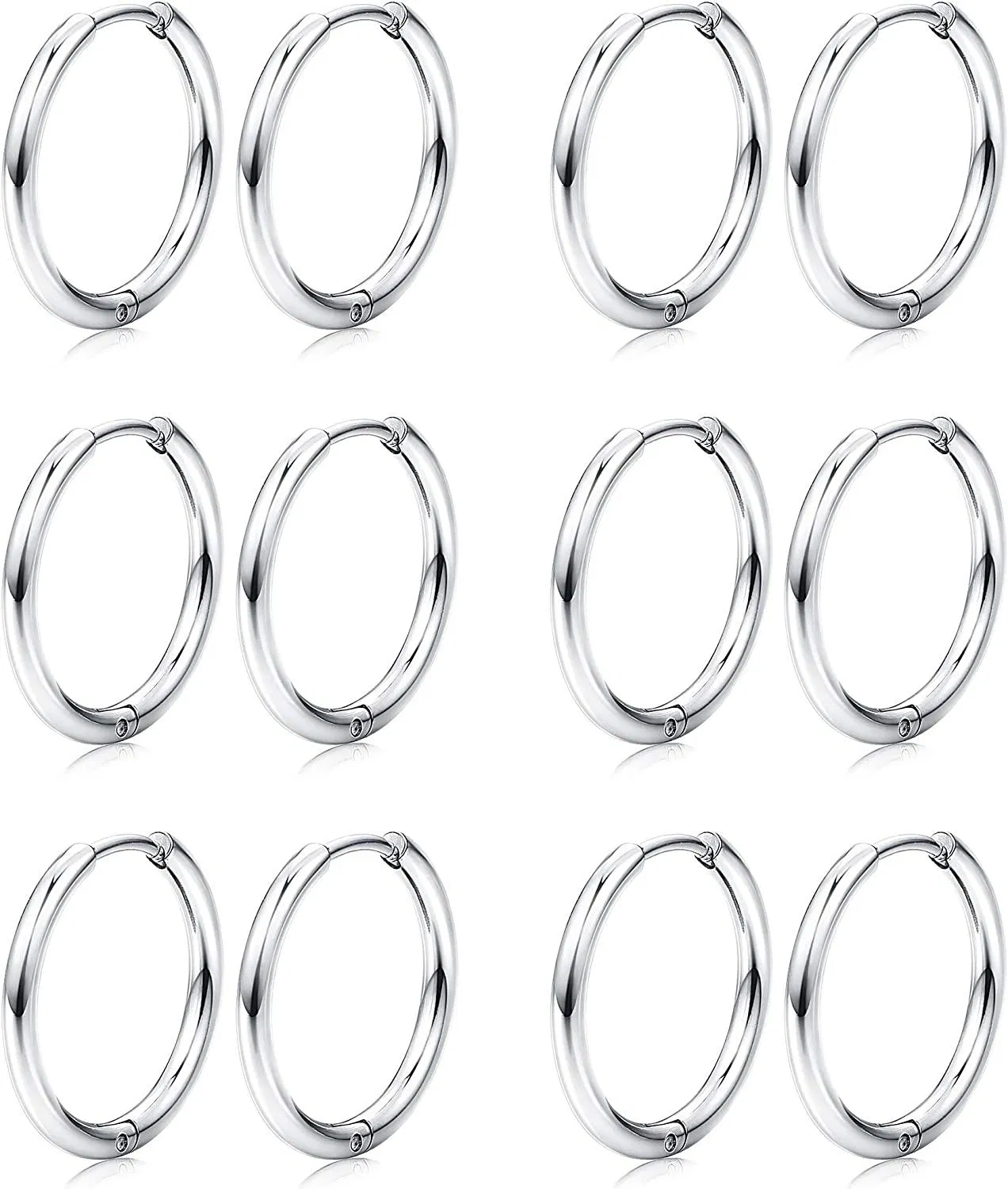 6 Pairs Hoop Earrings Cartilage Tragus Septum Helix Endless Small Sleeper Hoop Rings for Women Men 8MM 10MM 12MM - Grocery