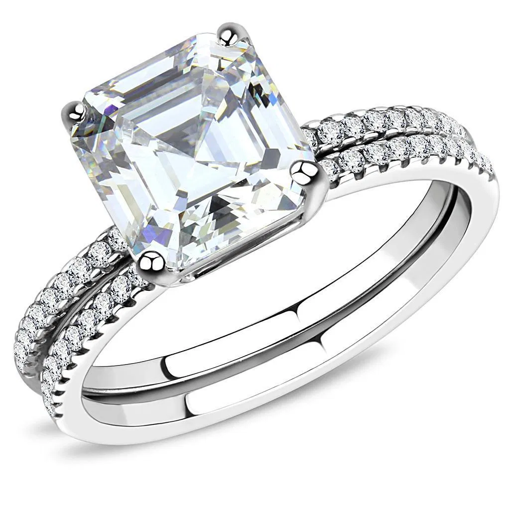 DA065 - High polished (no plating) Stainless Steel Ring with Cubic in Clear - Grocery