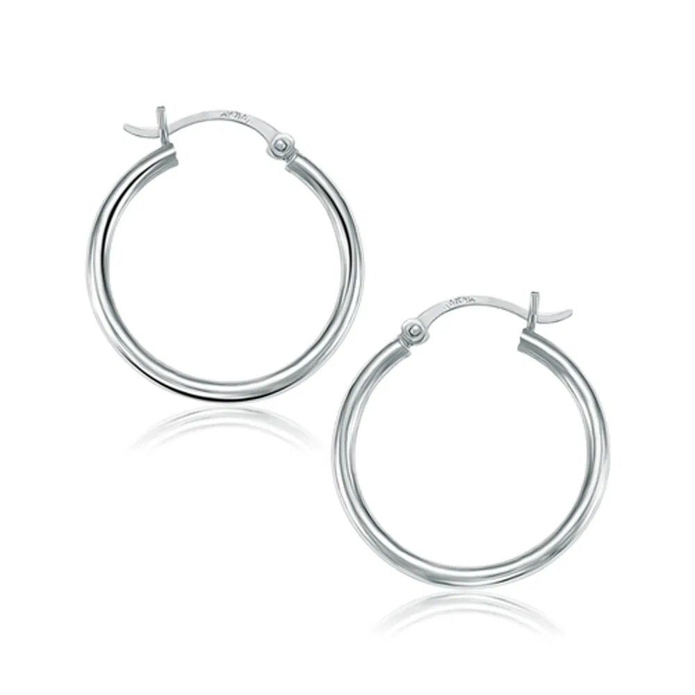 14k White Gold Polished Hoop Earrings (2x25mm) - Grocery