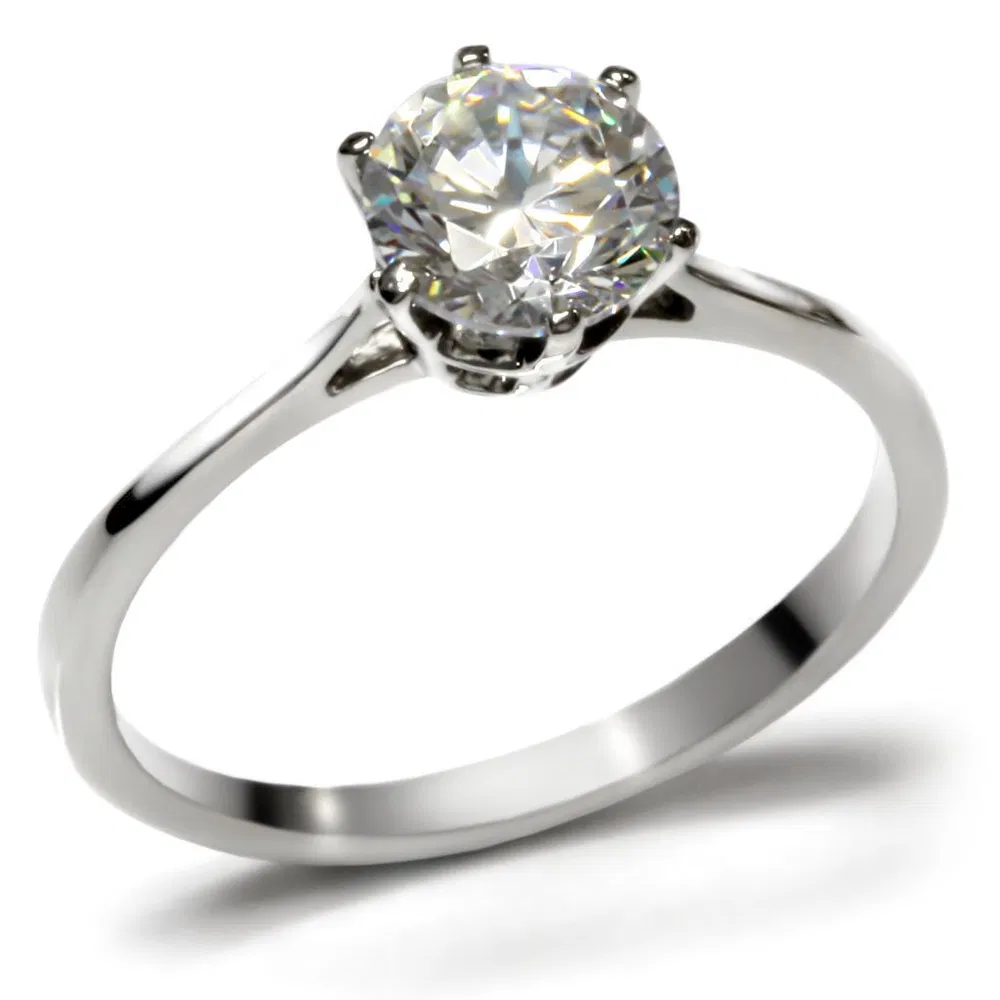 TK025 - High polished (no plating) Stainless Steel Ring with AAA Grade CZ in Clear - Grocery