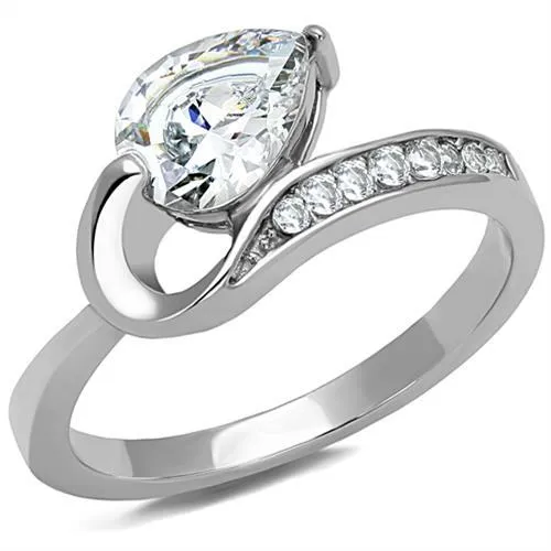 TK3022 - High polished (no plating) Stainless Steel Ring with AAA Grade CZ in Clear - Grocery