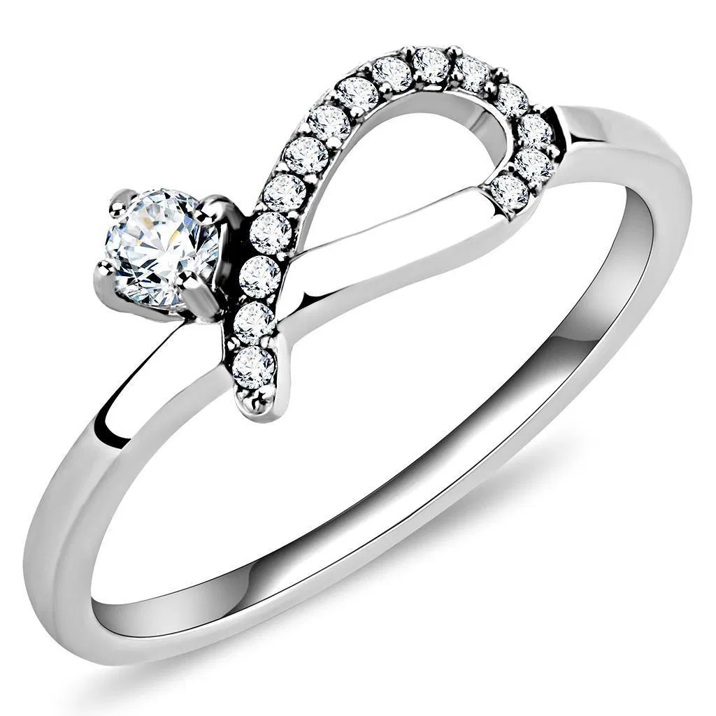 DA143 - High polished (no plating) Stainless Steel Ring with AAA Grade CZ in Clear - Grocery