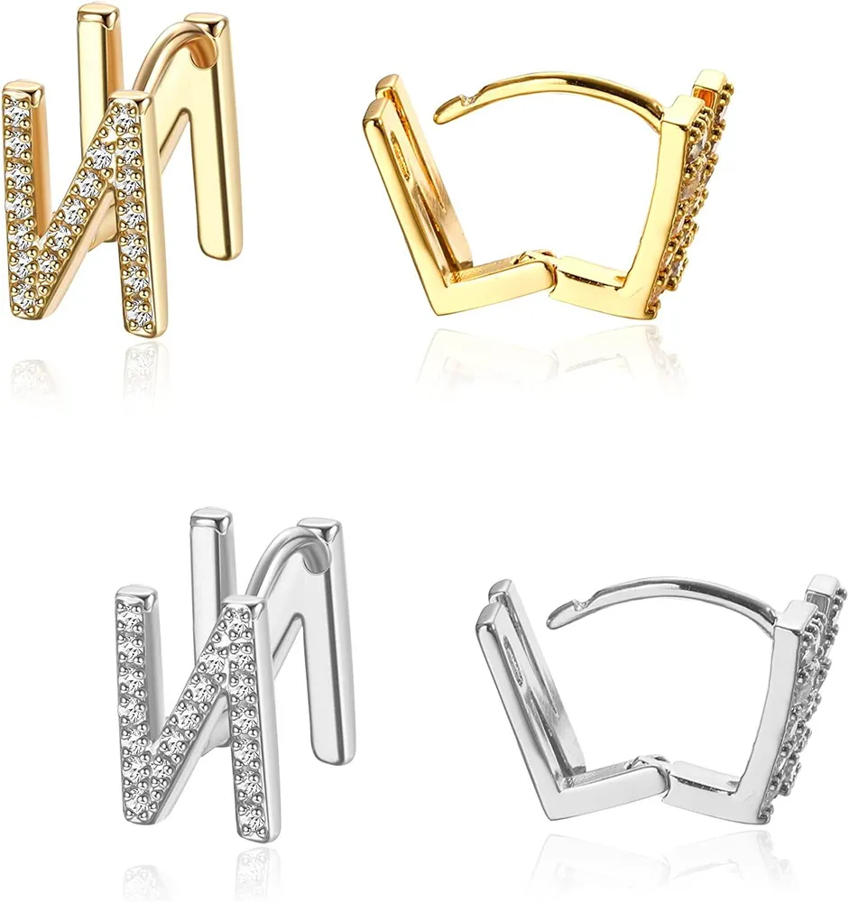 2 Pairs Initial Stud Earrings for Women 14K Gold Plated 26 Letters Alphabet Earrings Christmas Gift - Grocery