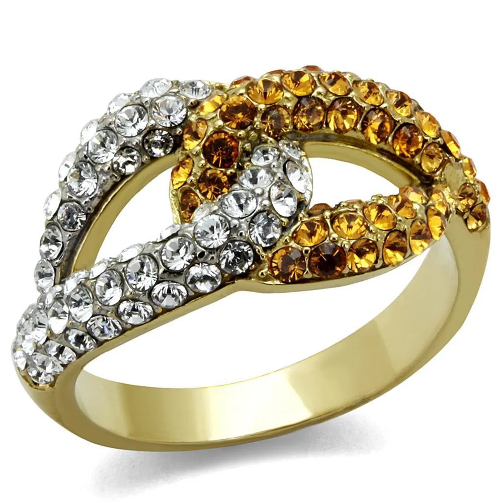 TK2251 - Two-Tone IP Gold (Ion Plating) Stainless Steel Ring with Top Grade Crystal in Topaz - Grocery