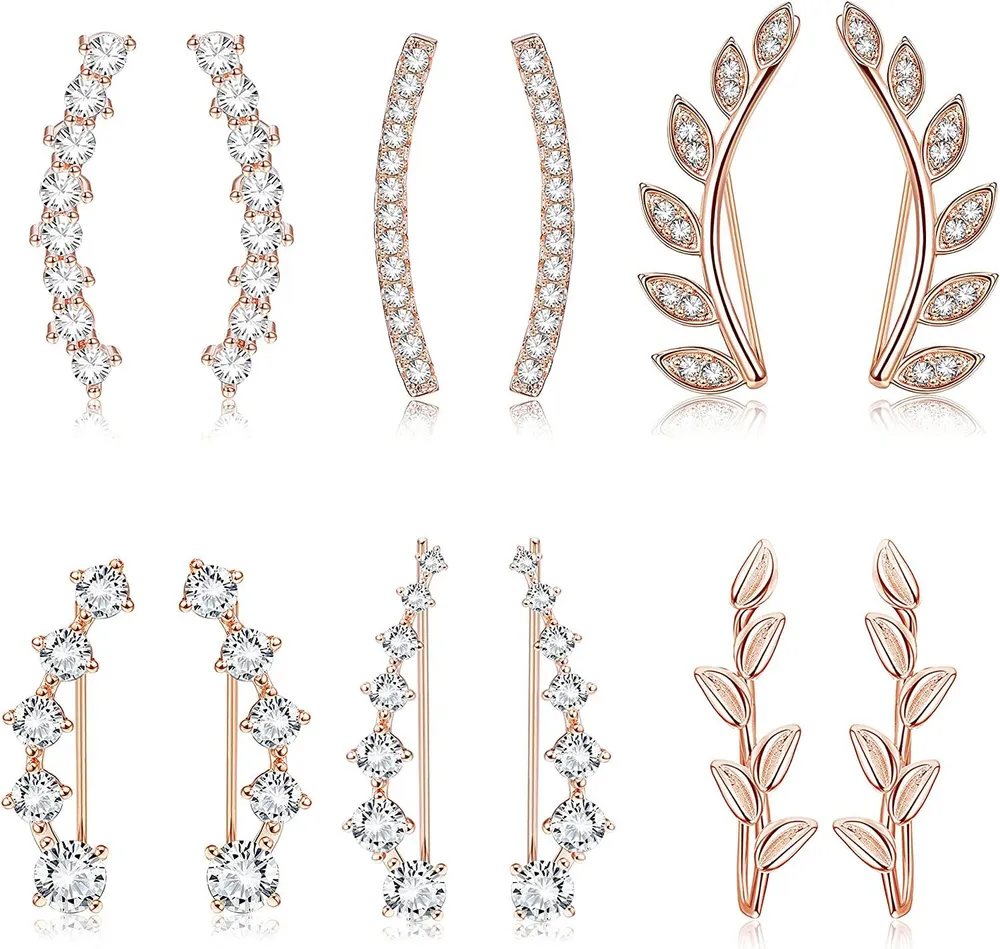 6Pairs Ear Cuffs Climber Hoop Earring CZ Arrow Crawler Stud Earring Jacket for Women - Grocery