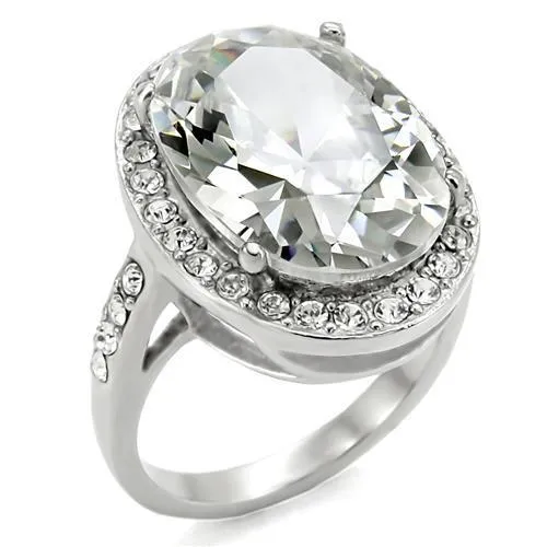 TK010 - High polished (no plating) Stainless Steel Ring with AAA Grade CZ in Clear - Grocery