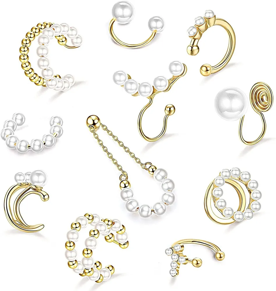 11Pcs Ear Cuffs for Non-Pierced Ears Gold Ear Cuff Earrings for Women Cartilage Hoop Clip On Huggie Earrings - Grocery
