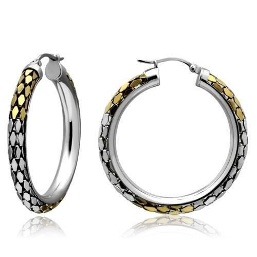 TK430 - Gold+Rhodium Stainless Steel Earrings with No Stone - Grocery