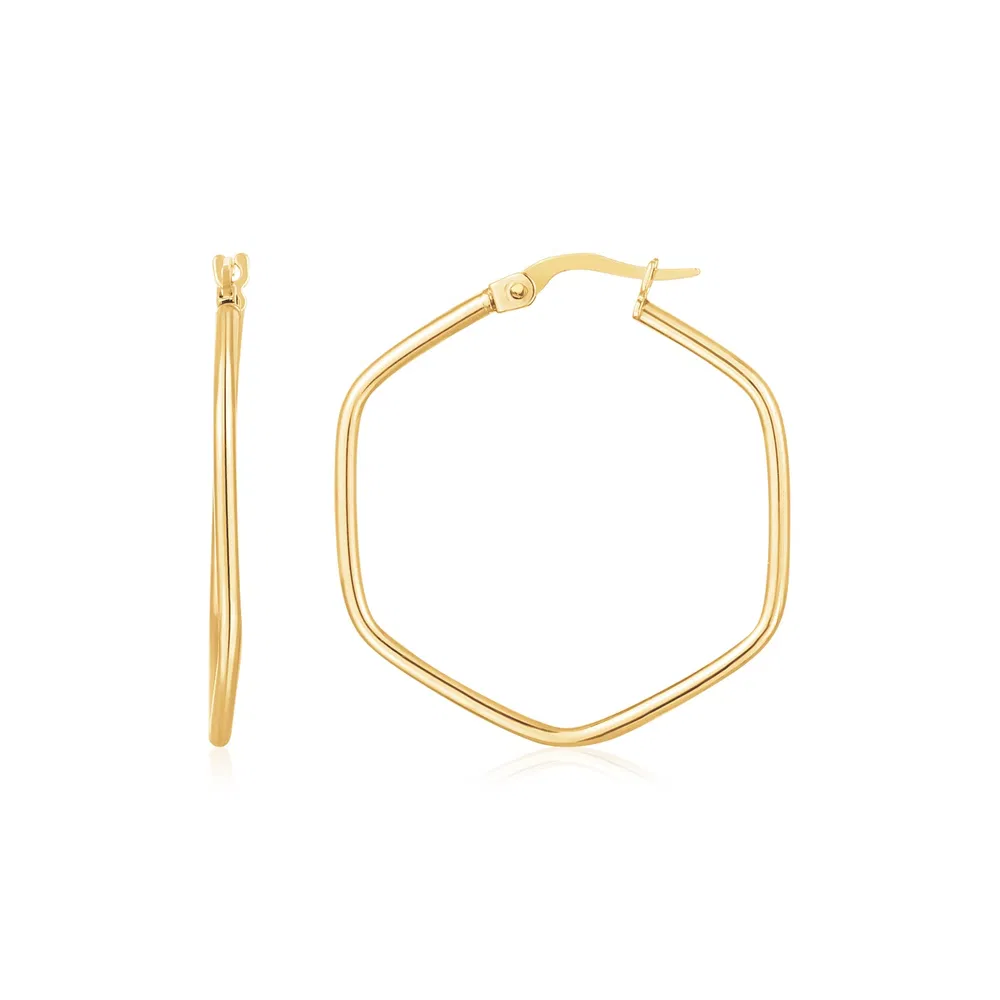14K Yellow Gold Hexagon Hoop Rounded Edge Earrings - Grocery