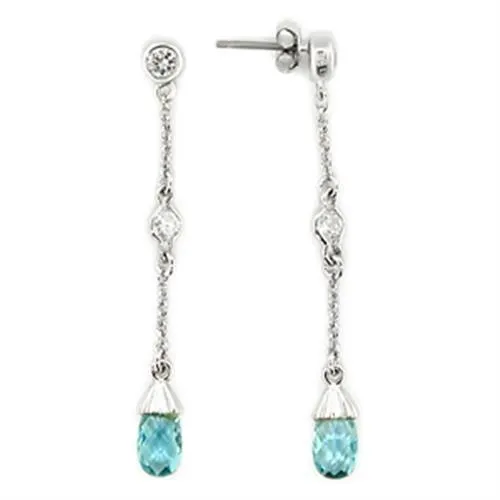 LOS001 - Rhodium 925 Sterling Silver Earrings with Genuine Stone in London Blue - Grocery