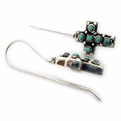 Sterling Silver Turquoise inlay Cross earrings - Grocery