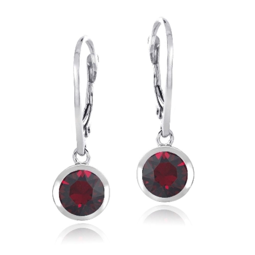 Sterling Silver Red Round Leverback Earrings Made with Swarovski Elements - Grocery