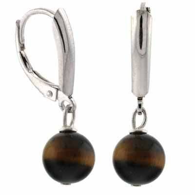 Sterling Silver Tiger Eye Bead Leverback Earrings - Grocery