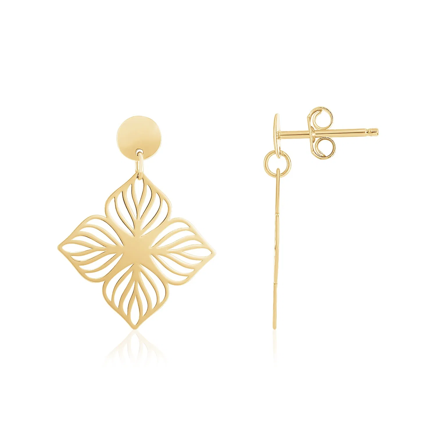 14K Yellow Gold High Polish Flower Cutout Earrings - Grocery