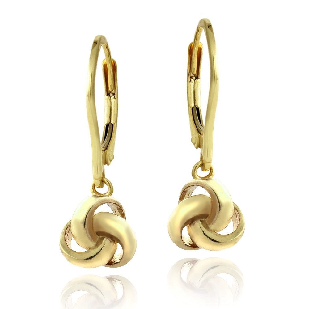 Gold Tone over Sterling Silver Love Knot Dangle Leverback Earrings - Grocery