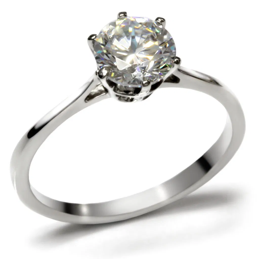 TK025 - High polished (no plating) Stainless Steel Ring with AAA Grade CZ in Clear - Grocery
