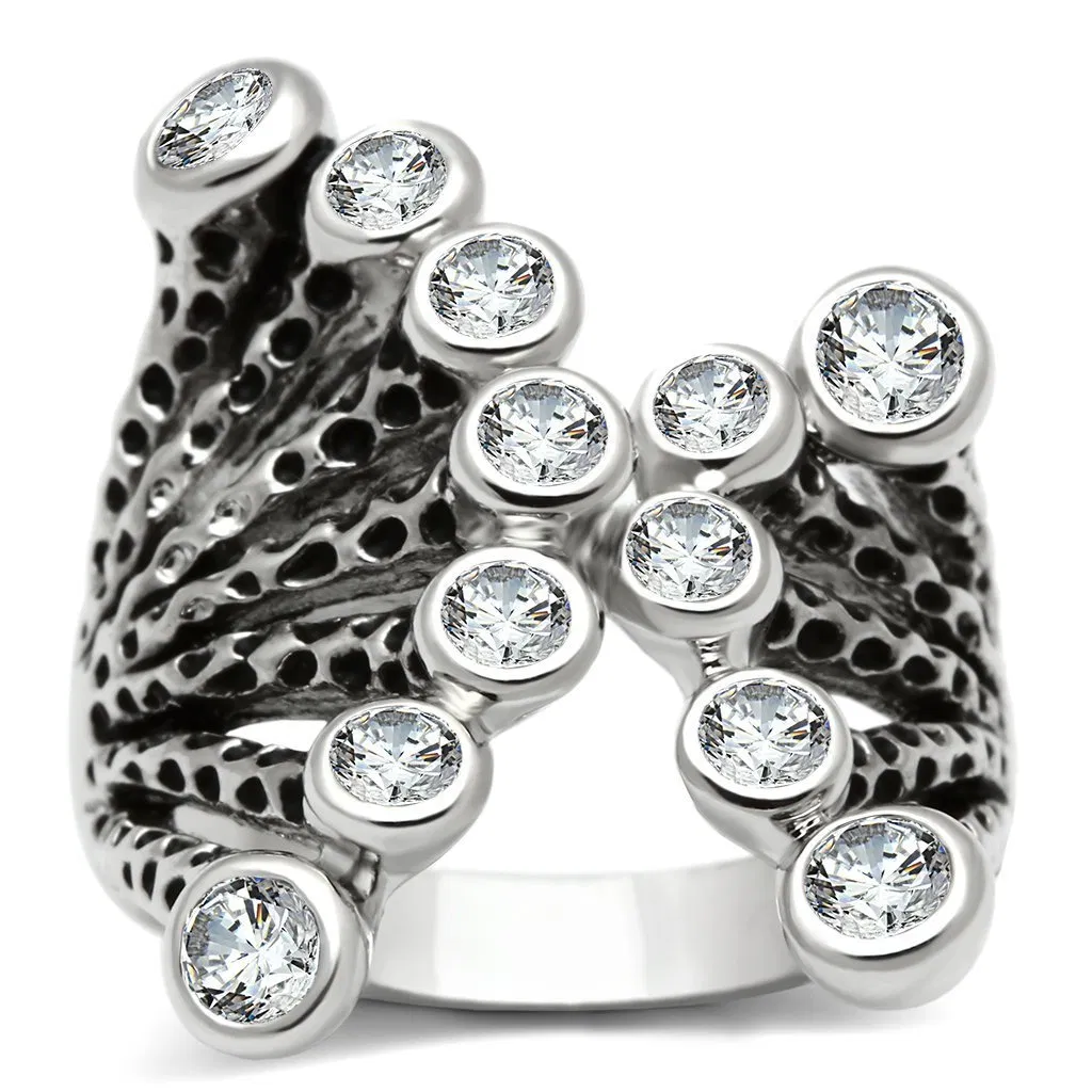 3W218 - Rhodium Brass Ring with AAA Grade CZ in Clear - Grocery