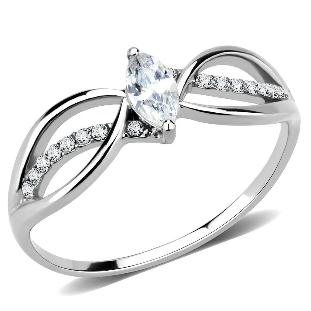 DA262 - High polished (no plating) Stainless Steel Ring with AAA Grade CZ in Clear - Grocery