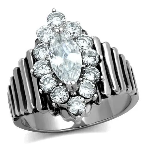 TK1517 - High polished (no plating) Stainless Steel Ring with AAA Grade CZ in Clear - Grocery