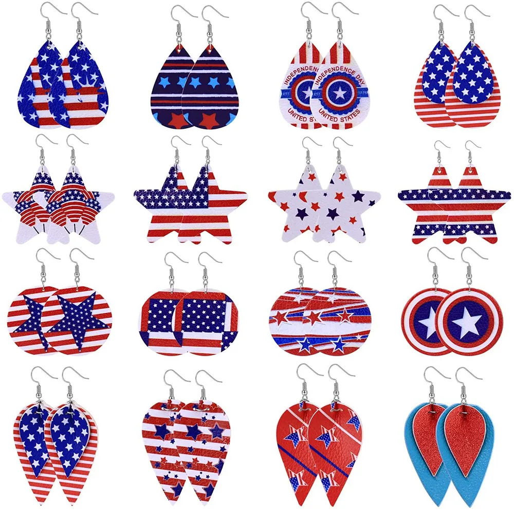 16 Pairs Holiday Leather Earrings Set for Women Dangle Layered Faux Leather Drop Earrings Lightweight Valentine National Easter Day Earrings Jewelry - Grocery