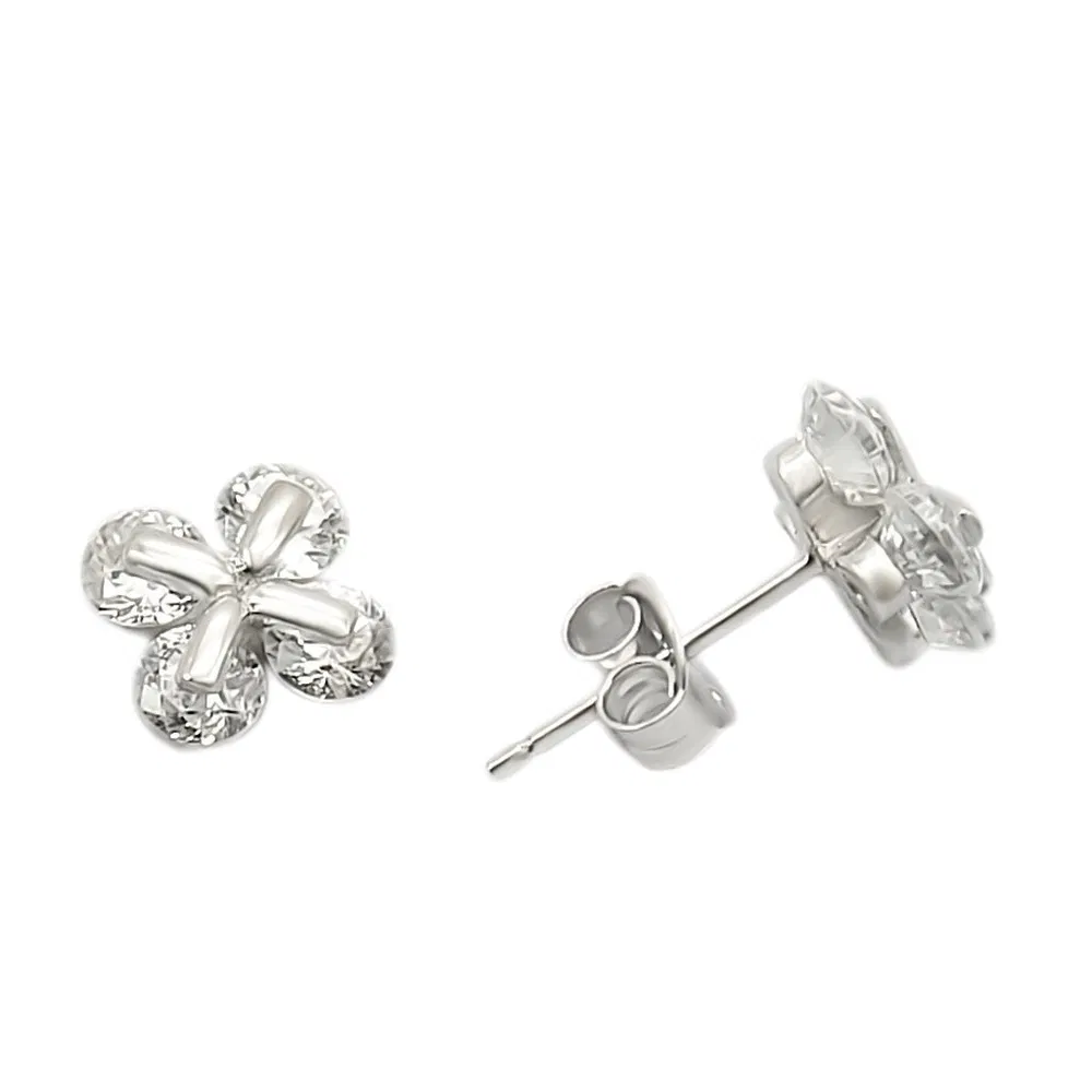 LOS305 - Rhodium 925 Sterling Silver Earrings with AAA Grade CZ in Clear - Grocery