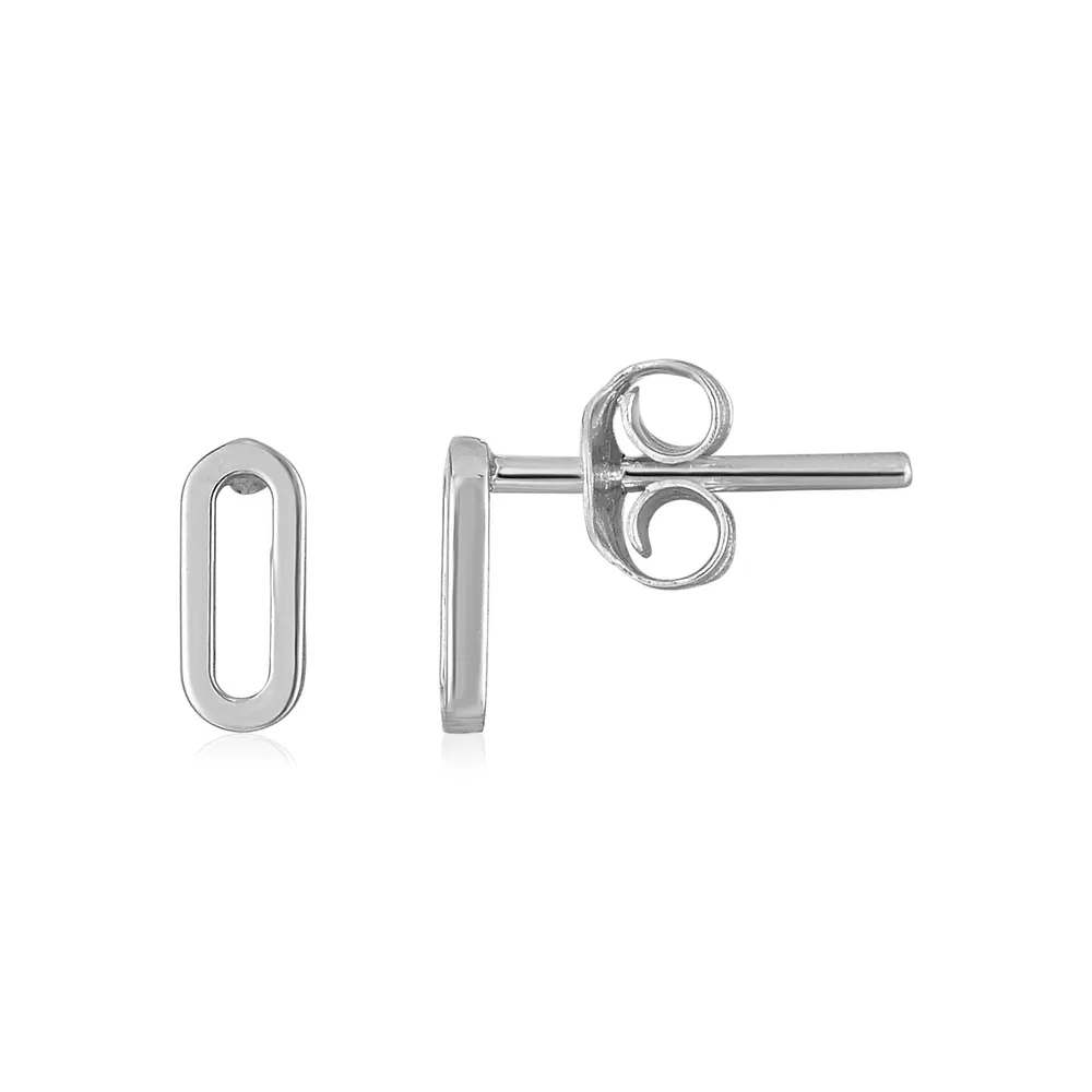 14k White Gold Paperclip Link Stud Earrings - Grocery