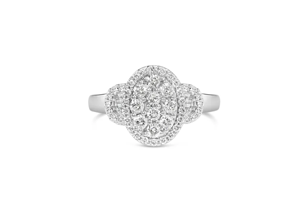10K White Gold 1.0 Cttw Diamond Oval Cluster with Halo Vintage-Inspired Art Deco Buckle Style Statement Ring (G-H Color, SI1-SI2 Clarity) - Grocery