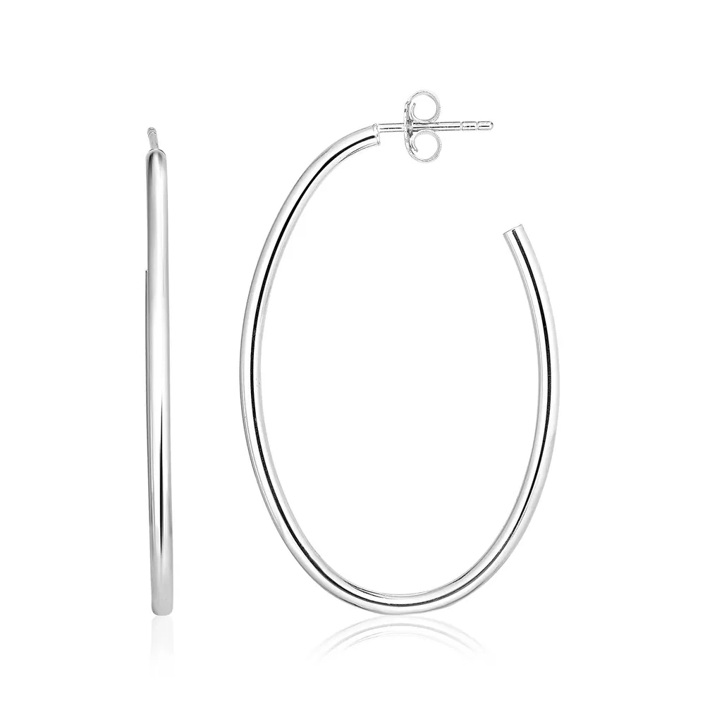 Sterling Silver Polished Oval Hoop Earrings - Grocery
